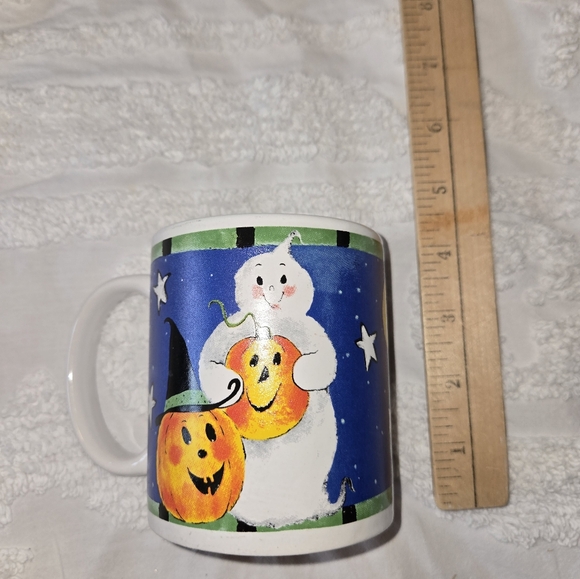 Halloween Ghost and Pumpkin Mug Jack O Lantern Moon Stars Witch Hat - Picture 1 of 8